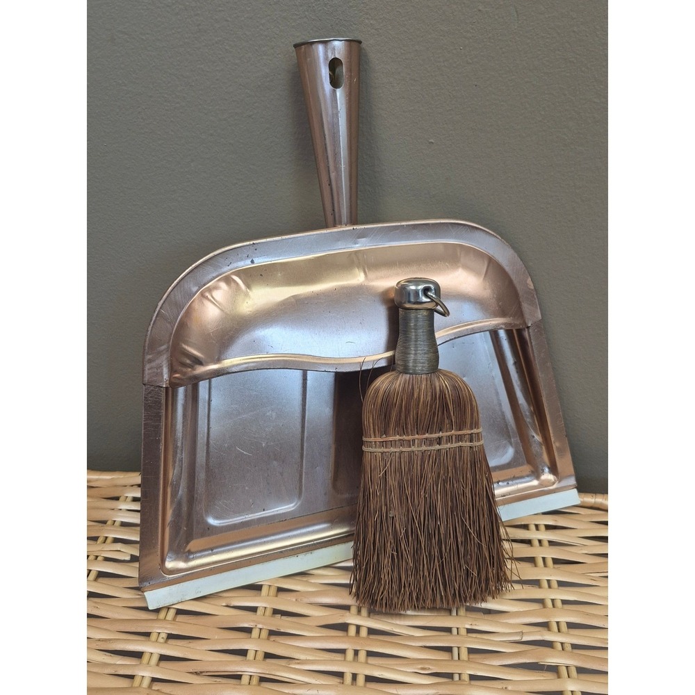 Range Kleen Copper Color Dust Pan Whisk Broom Set Metal Fireplace Hearth USA